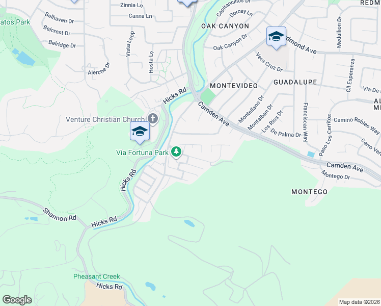 map of restaurants, bars, coffee shops, grocery stores, and more near 1622 Vía Campo Verde in San Jose
