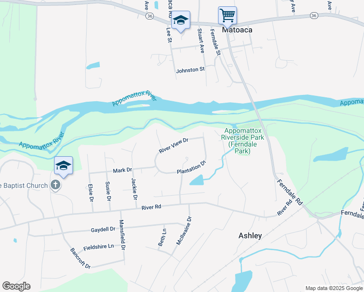 map of restaurants, bars, coffee shops, grocery stores, and more near 24501 River View Drive in Petersburg