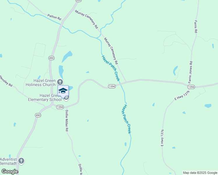 map of restaurants, bars, coffee shops, grocery stores, and more near 2515 Highway 1394 in East Bernstadt