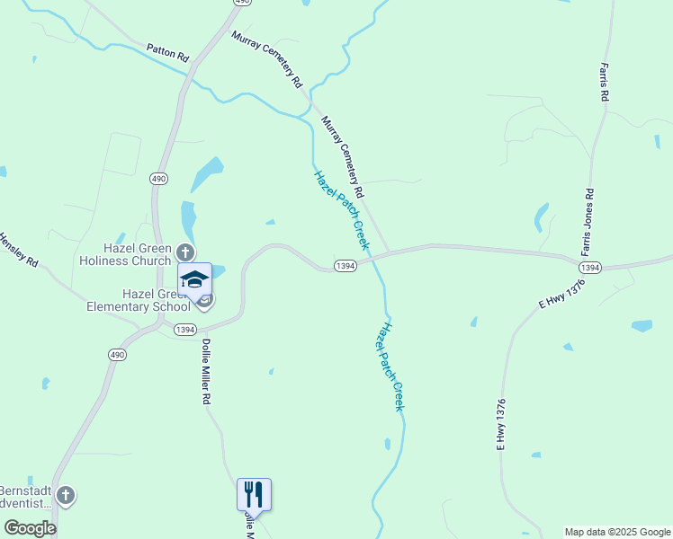 map of restaurants, bars, coffee shops, grocery stores, and more near 2515 Highway 1394 in East Bernstadt