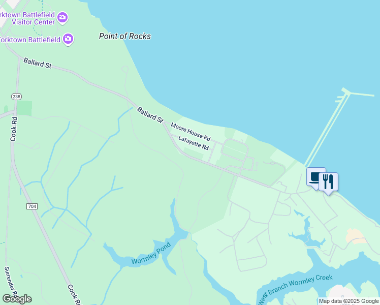 map of restaurants, bars, coffee shops, grocery stores, and more near 126 Lafayette Road in Yorktown