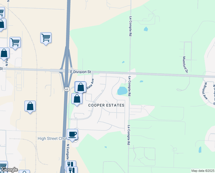map of restaurants, bars, coffee shops, grocery stores, and more near 1422 North Cooper Boulevard in Springfield