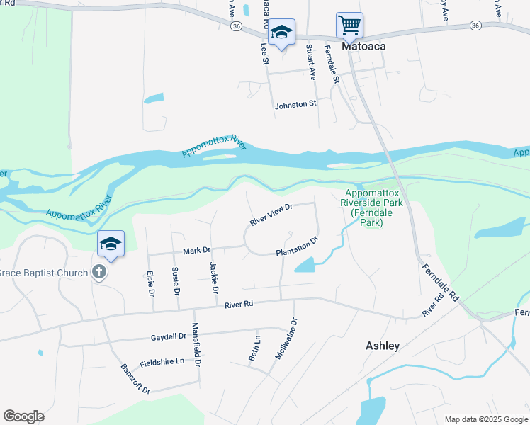 map of restaurants, bars, coffee shops, grocery stores, and more near 24410 River View Drive in Petersburg