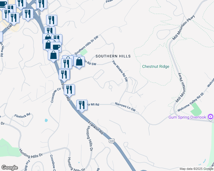 map of restaurants, bars, coffee shops, grocery stores, and more near 4434 Pheasant Ridge Road in Roanoke