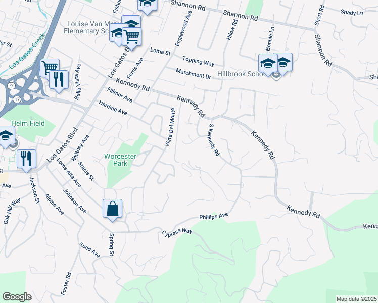 map of restaurants, bars, coffee shops, grocery stores, and more near 120 Pinta Court in Los Gatos