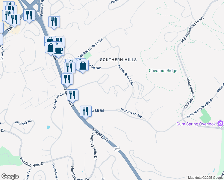 map of restaurants, bars, coffee shops, grocery stores, and more near 4434 Pheasant Ridge Road in Roanoke