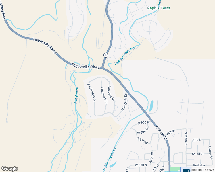 map of restaurants, bars, coffee shops, grocery stores, and more near 1580 Rim View Drive in Toquerville