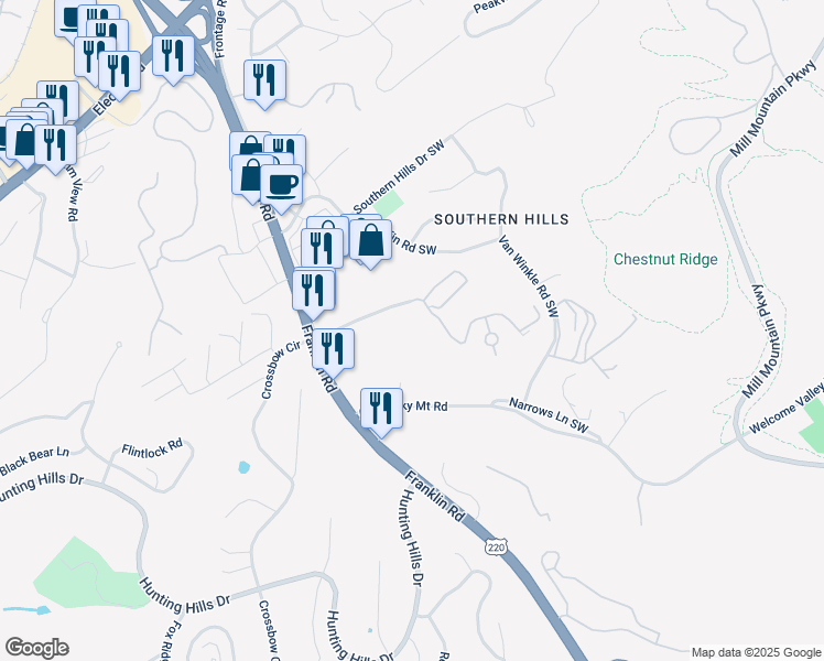 map of restaurants, bars, coffee shops, grocery stores, and more near 4423 Pheasant Ridge Road in Roanoke