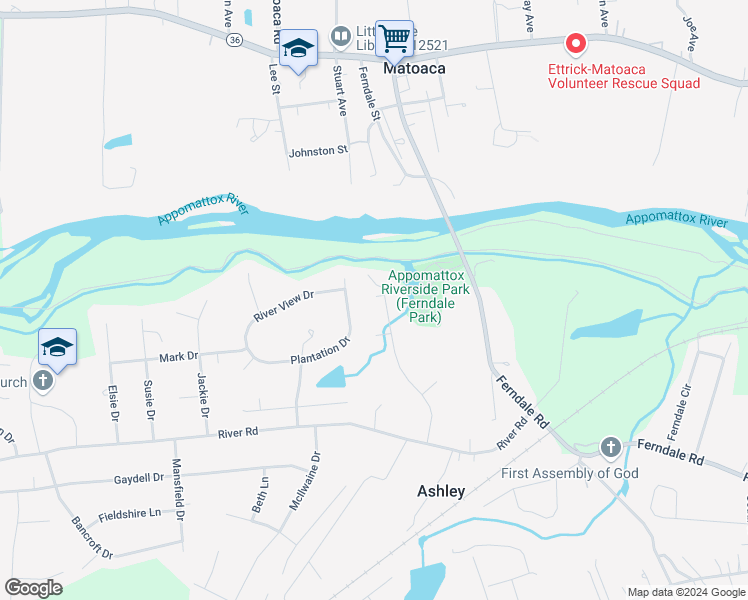 map of restaurants, bars, coffee shops, grocery stores, and more near 4035 Moss Point Drive in Petersburg