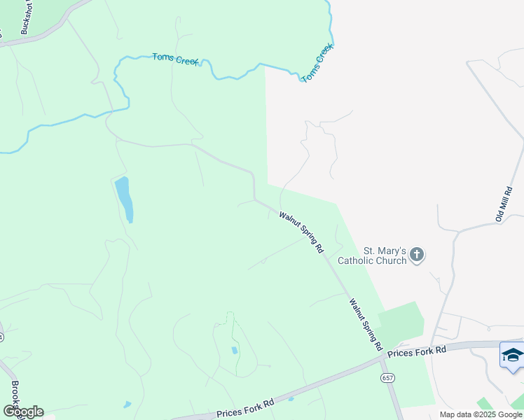 map of restaurants, bars, coffee shops, grocery stores, and more near 2107 Walnut Spring Road in Blacksburg