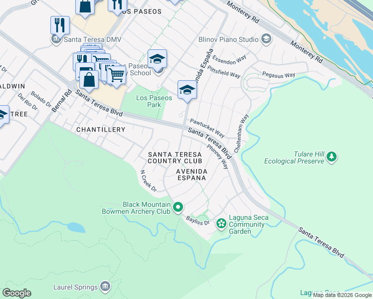 map of restaurants, bars, coffee shops, grocery stores, and more near 199 Turner Court in San Jose