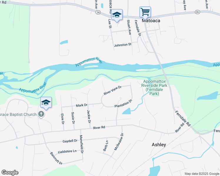 map of restaurants, bars, coffee shops, grocery stores, and more near 24410 River View Drive in Petersburg
