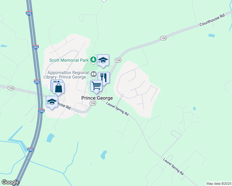 map of restaurants, bars, coffee shops, grocery stores, and more near 1669 Tinsley Boulevard in Prince George