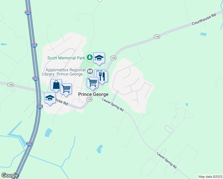 map of restaurants, bars, coffee shops, grocery stores, and more near 1669 Tinsley Boulevard in Prince George