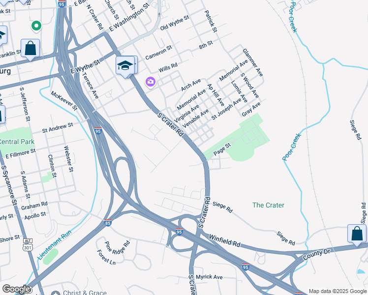 map of restaurants, bars, coffee shops, grocery stores, and more near 620 Windham Street in Petersburg