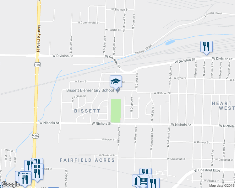 map of restaurants, bars, coffee shops, grocery stores, and more near 3014 West Calhoun Street in Springfield