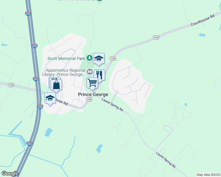 map of restaurants, bars, coffee shops, grocery stores, and more near 1665 Tinsley Boulevard in Prince George