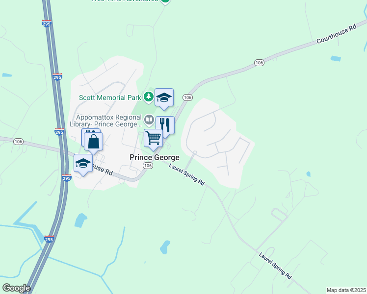 map of restaurants, bars, coffee shops, grocery stores, and more near 1665 Tinsley Boulevard in Prince George