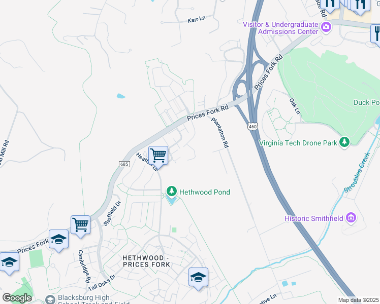 map of restaurants, bars, coffee shops, grocery stores, and more near 902 Brightwood Manor Drive in Blacksburg