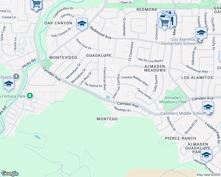 map of restaurants, bars, coffee shops, grocery stores, and more near 6331 Paso Los Cerritos in San Jose