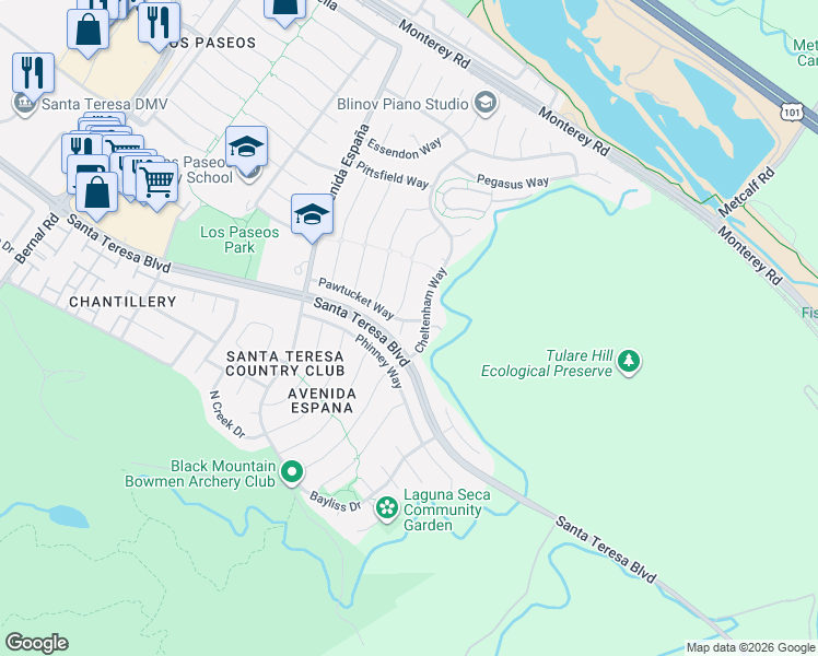map of restaurants, bars, coffee shops, grocery stores, and more near 152 Teralba Court in San Jose