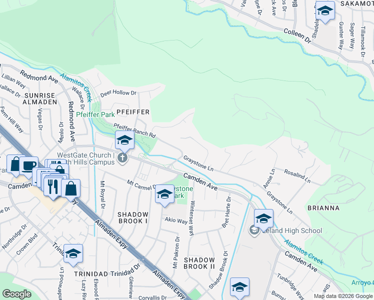 map of restaurants, bars, coffee shops, grocery stores, and more near 900 Pramukhs Way in San Jose