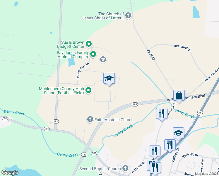 map of restaurants, bars, coffee shops, grocery stores, and more near 501 West Everly Brothers Boulevard in Greenville