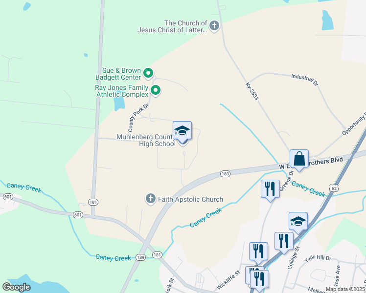map of restaurants, bars, coffee shops, grocery stores, and more near 501 West Everly Brothers Boulevard in Greenville