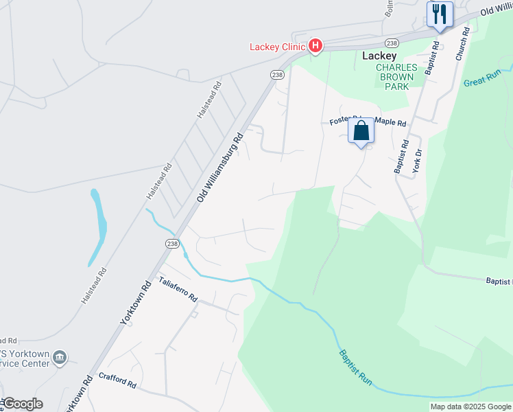 map of restaurants, bars, coffee shops, grocery stores, and more near 713 Dogwood Road in Yorktown