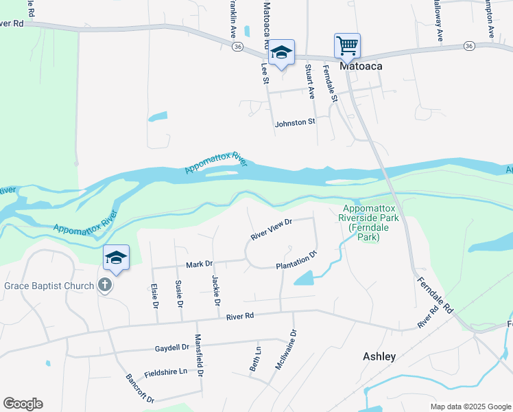 map of restaurants, bars, coffee shops, grocery stores, and more near 3808 River Mill Drive in Petersburg