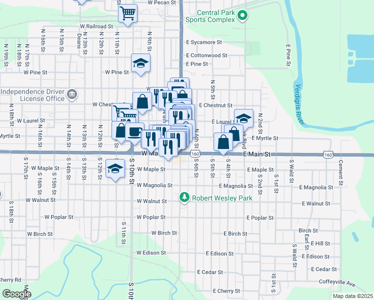 map of restaurants, bars, coffee shops, grocery stores, and more near in Independence