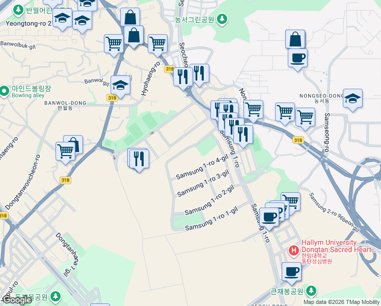 map of restaurants, bars, coffee shops, grocery stores, and more near in Hwaseong-si