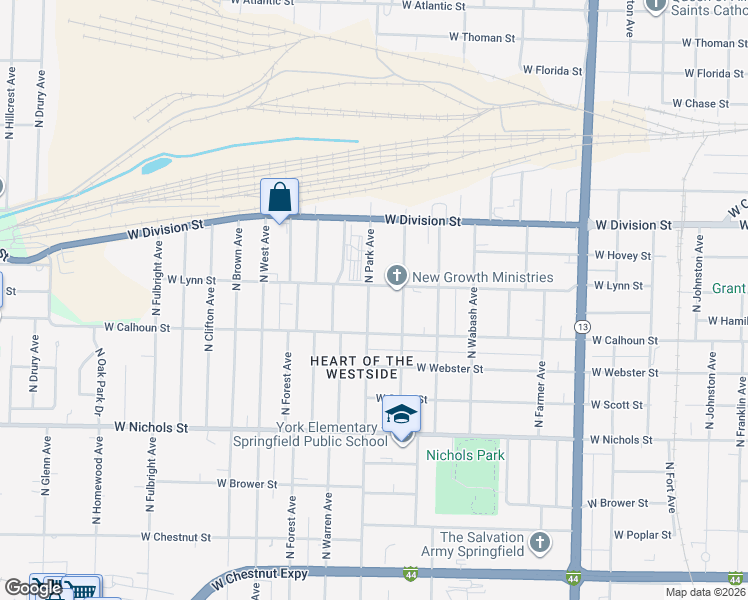 map of restaurants, bars, coffee shops, grocery stores, and more near 2132 West Lynn Street in Springfield