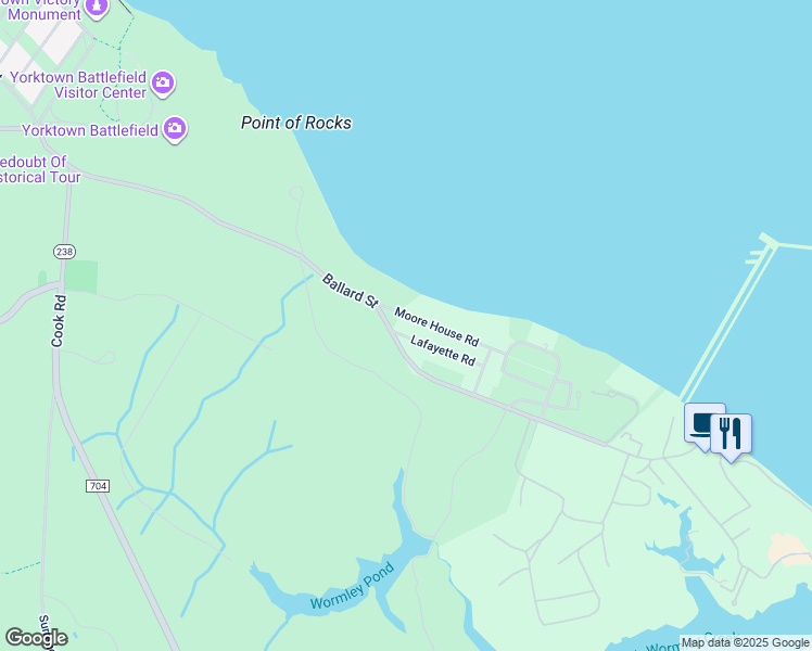 map of restaurants, bars, coffee shops, grocery stores, and more near 103 Lafayette Road in Yorktown