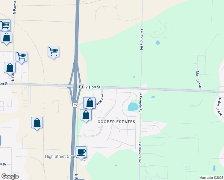 map of restaurants, bars, coffee shops, grocery stores, and more near 3508 East Division Street in Springfield
