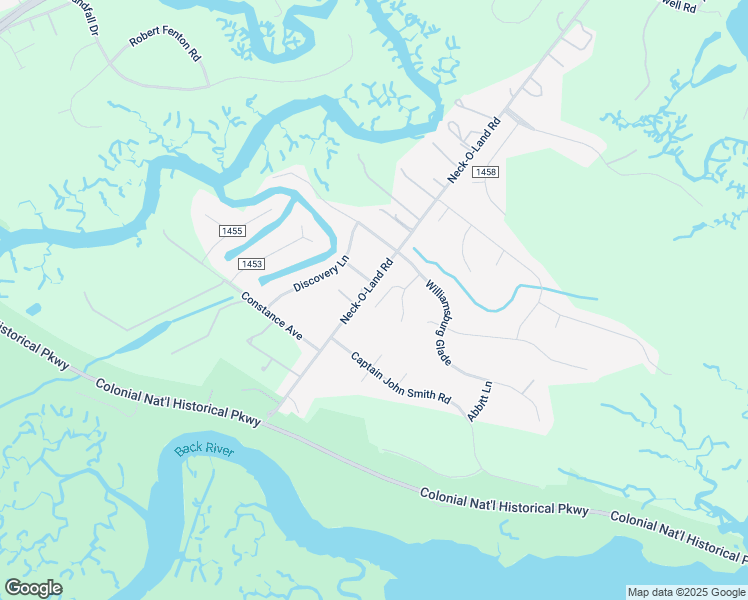 map of restaurants, bars, coffee shops, grocery stores, and more near 4720 Deliverance Drive in Williamsburg