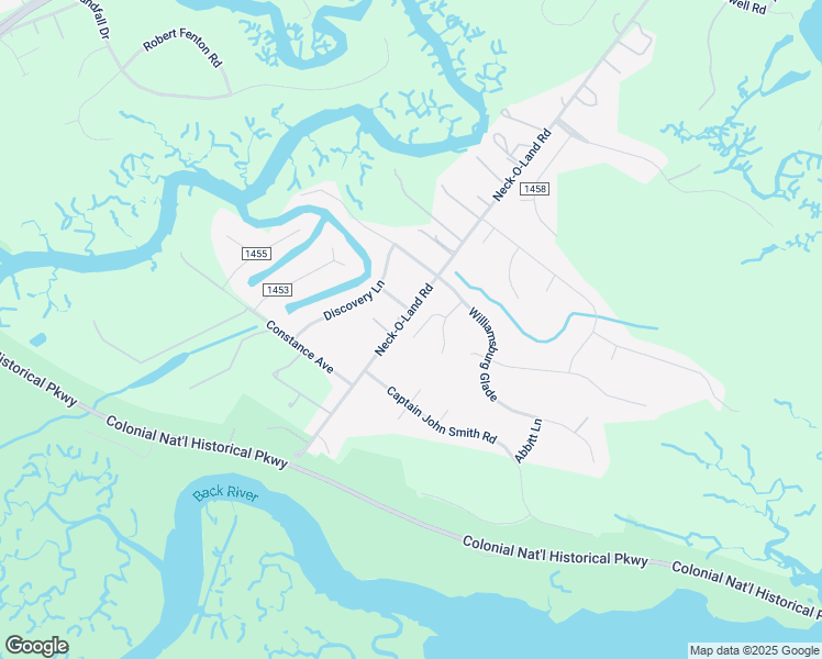 map of restaurants, bars, coffee shops, grocery stores, and more near 4720 Deliverance Drive in Williamsburg