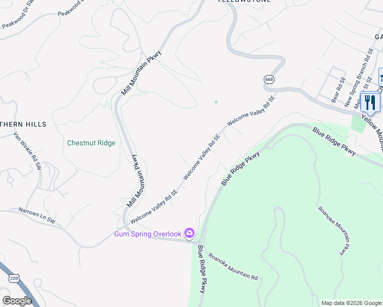 map of restaurants, bars, coffee shops, grocery stores, and more near 3997 Welcome Valley Road Southeast in Roanoke