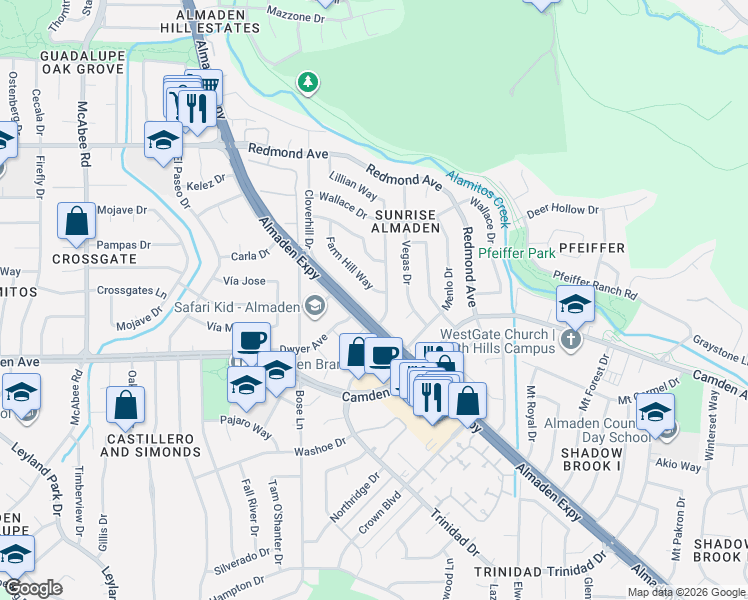 map of restaurants, bars, coffee shops, grocery stores, and more near in San Jose