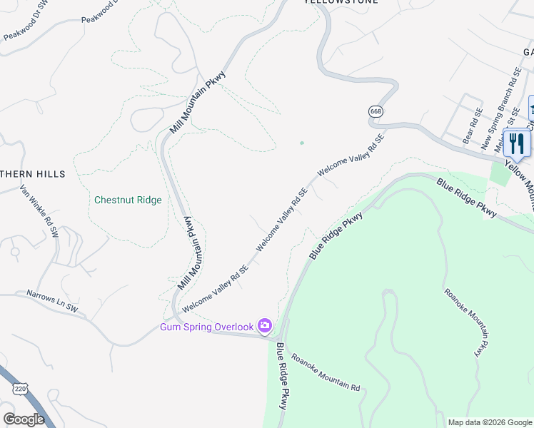 map of restaurants, bars, coffee shops, grocery stores, and more near 3997 Welcome Valley Road Southeast in Roanoke