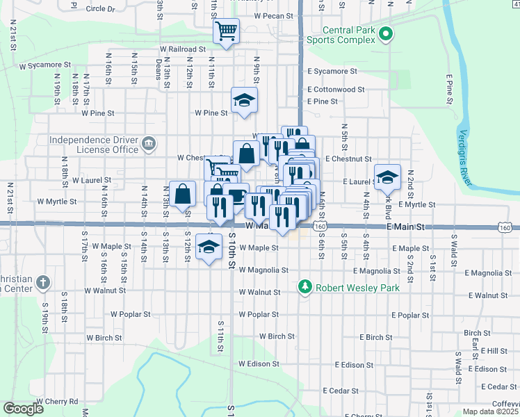 map of restaurants, bars, coffee shops, grocery stores, and more near in Independence
