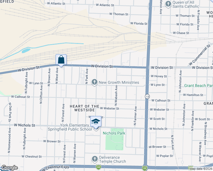 map of restaurants, bars, coffee shops, grocery stores, and more near 1998 West Lynn Street in Springfield