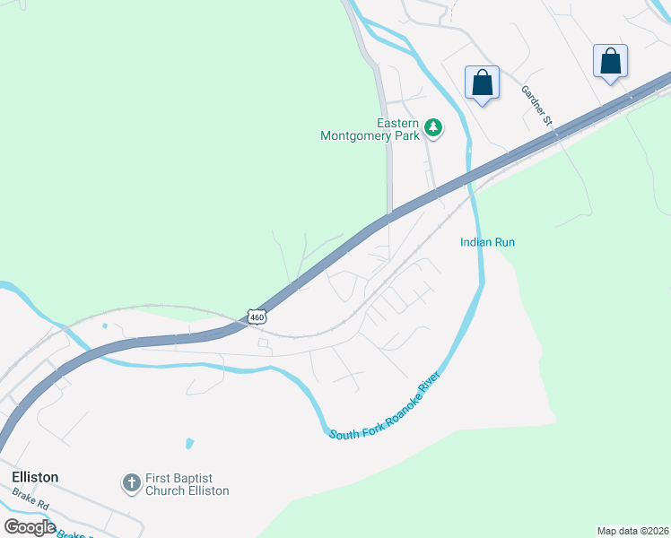 map of restaurants, bars, coffee shops, grocery stores, and more near 9742 Roanoke Road in Elliston