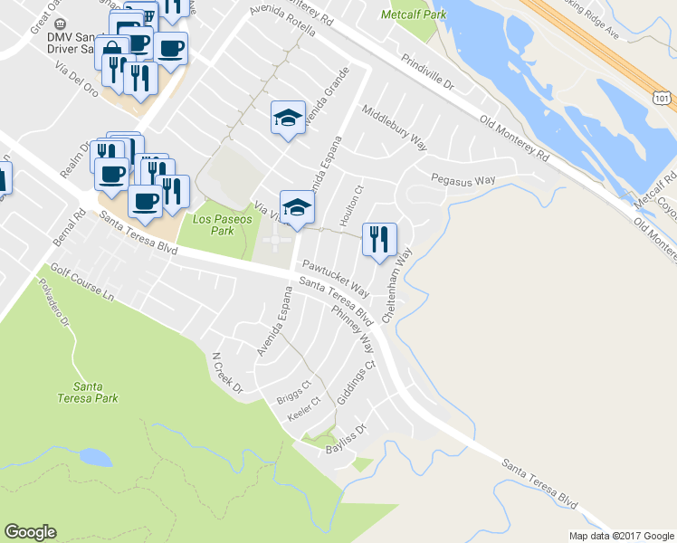 map of restaurants, bars, coffee shops, grocery stores, and more near 148 Skowhegan Court in San Jose