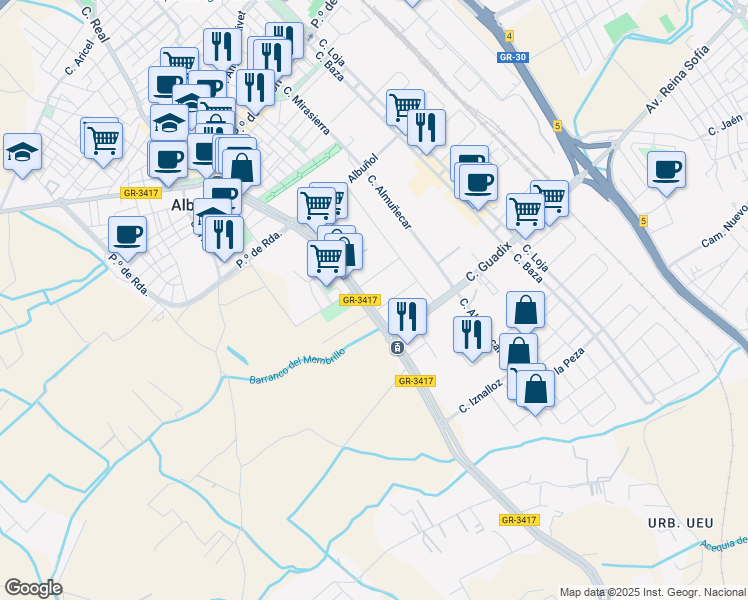 map of restaurants, bars, coffee shops, grocery stores, and more near in Albolote