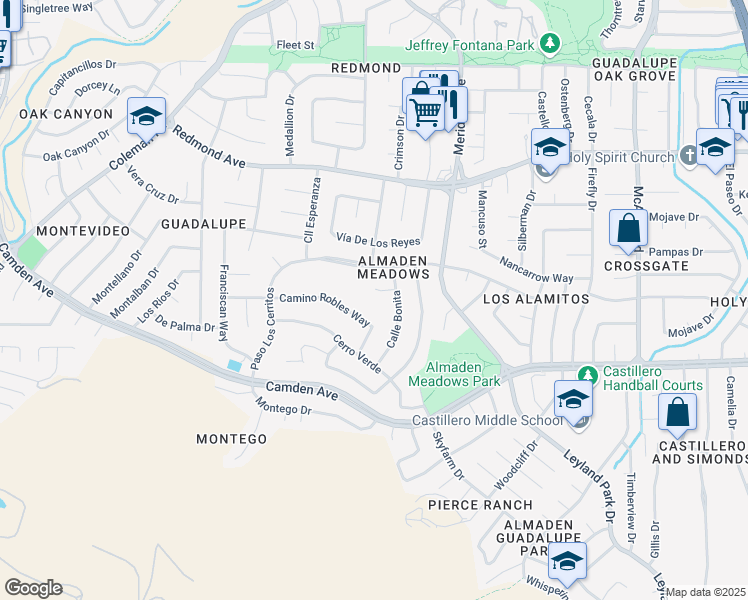 map of restaurants, bars, coffee shops, grocery stores, and more near 1368 Corte Bonita in San Jose