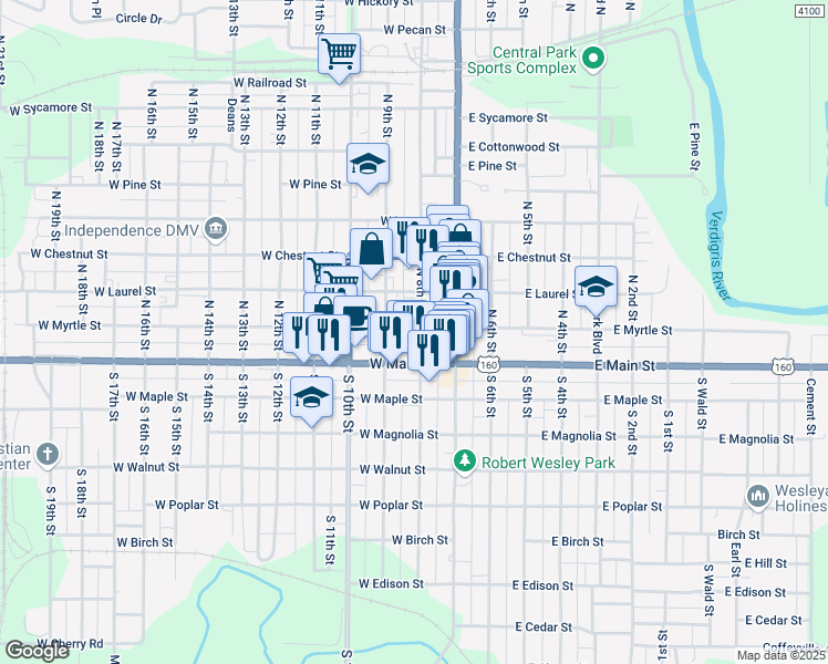 map of restaurants, bars, coffee shops, grocery stores, and more near in Independence