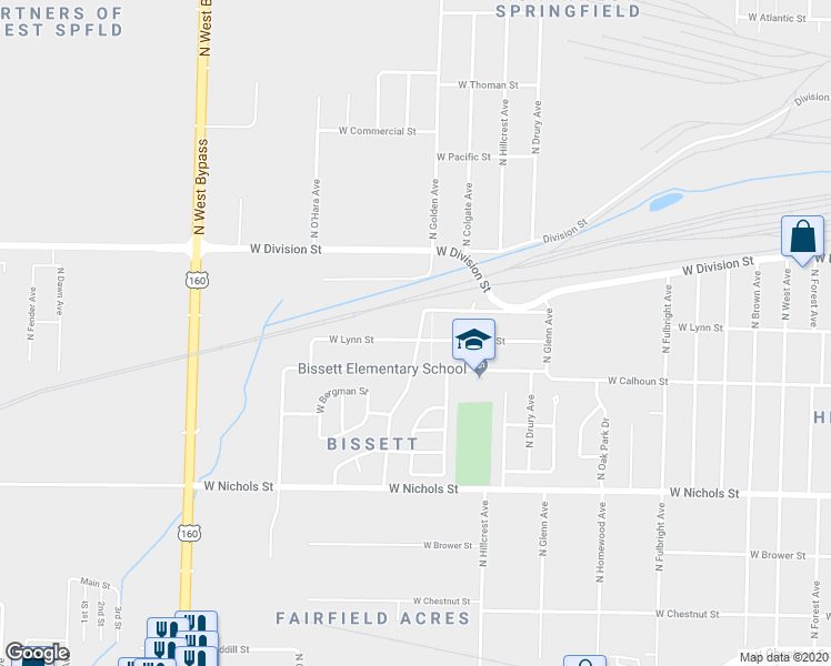map of restaurants, bars, coffee shops, grocery stores, and more near 3105 West Lynn Street in Springfield