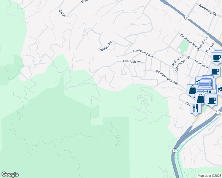 map of restaurants, bars, coffee shops, grocery stores, and more near 16681 La Mirado Road in Los Gatos