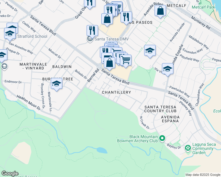 map of restaurants, bars, coffee shops, grocery stores, and more near 7124 Point Dunes Court in San Jose